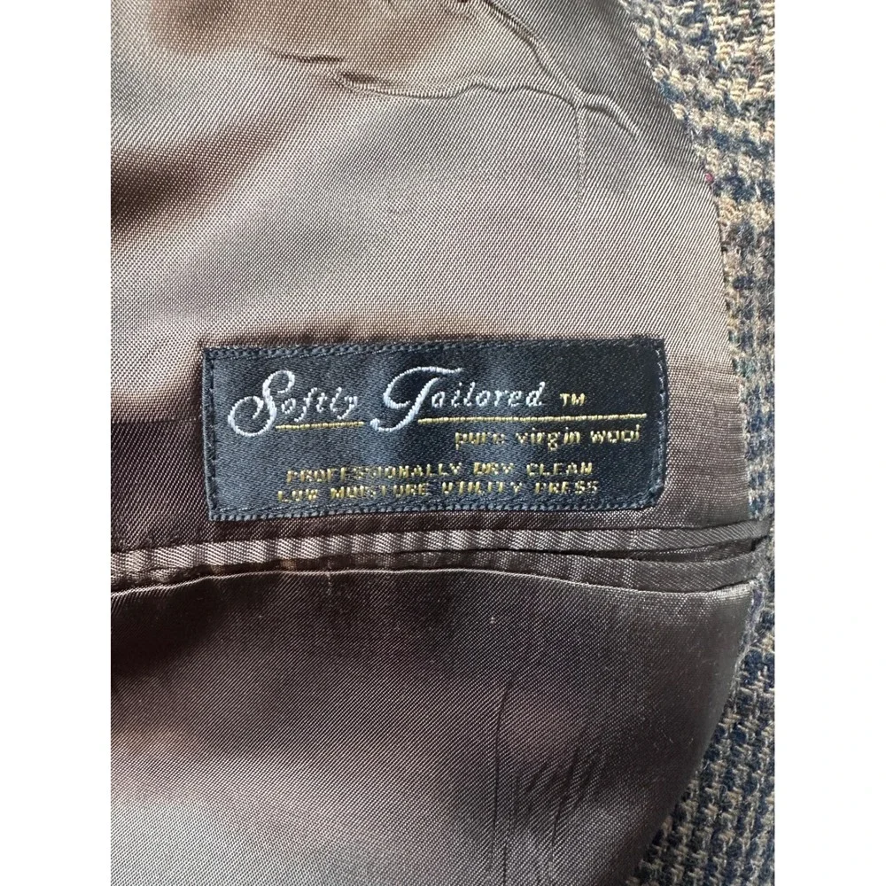 Vintage Hart Schaffner Marx Blazer Mens 42 Brown Glen Plaid Pure Virgin Wool 90s
